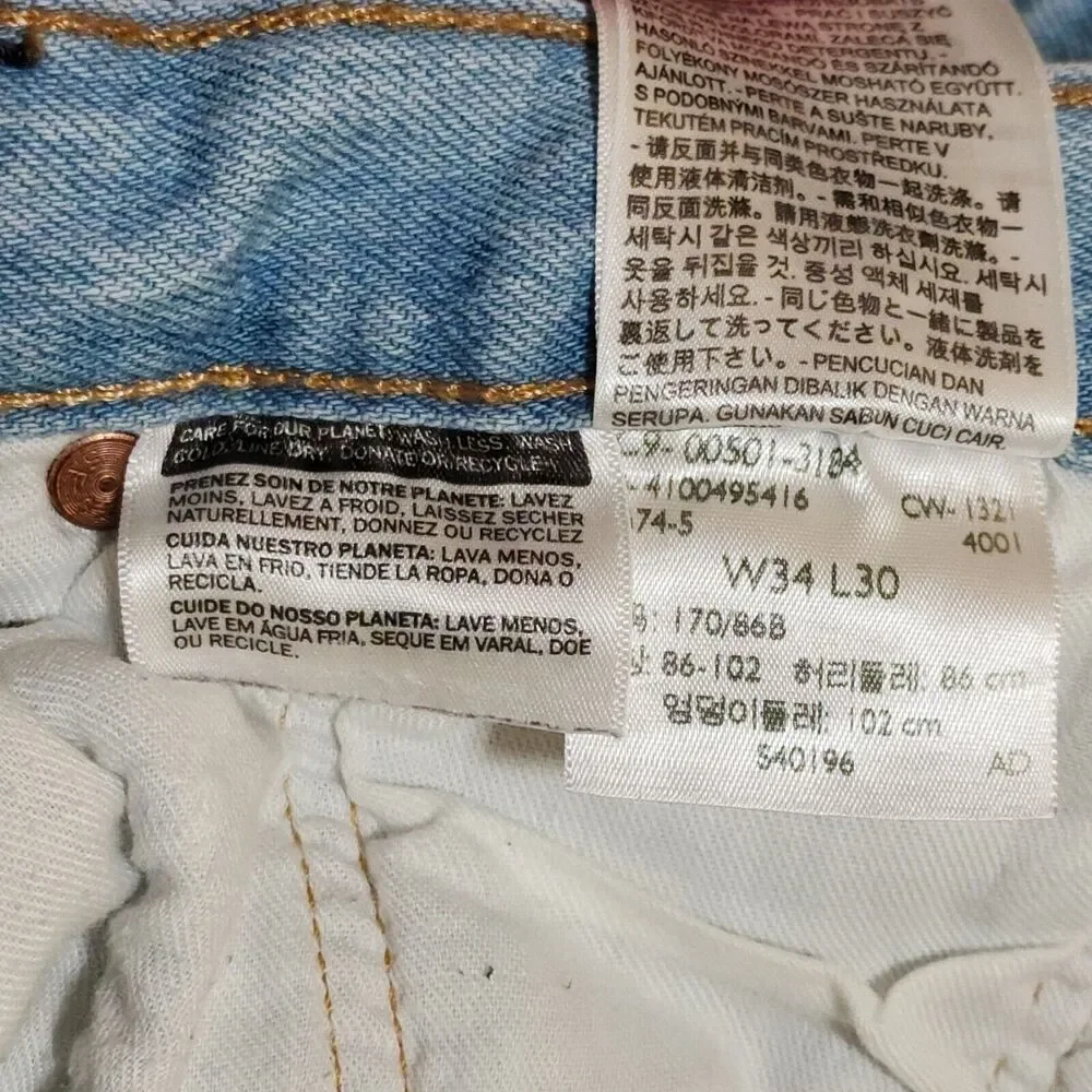 Levi's 501 XX Mens Straight Button-Fly Jeans 34/30 Blue Cotton-Blend 00501-3184 - Picture 15 of 16